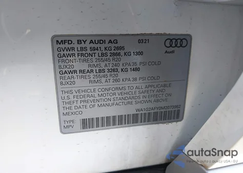 2021 Audi Q5 Premium 55 Tfsi E Quattro S Tronic из США, поврежденный, VIN WA1G2AFY0M2073952